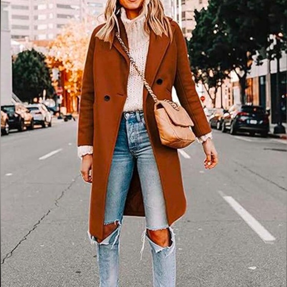 Classic solid button Mid length Jacket Coat - Picture 6 of 7